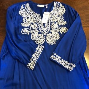 Chico’s Majestic Blue Tunic Touch of Shine Talon Top Beaded Embellished